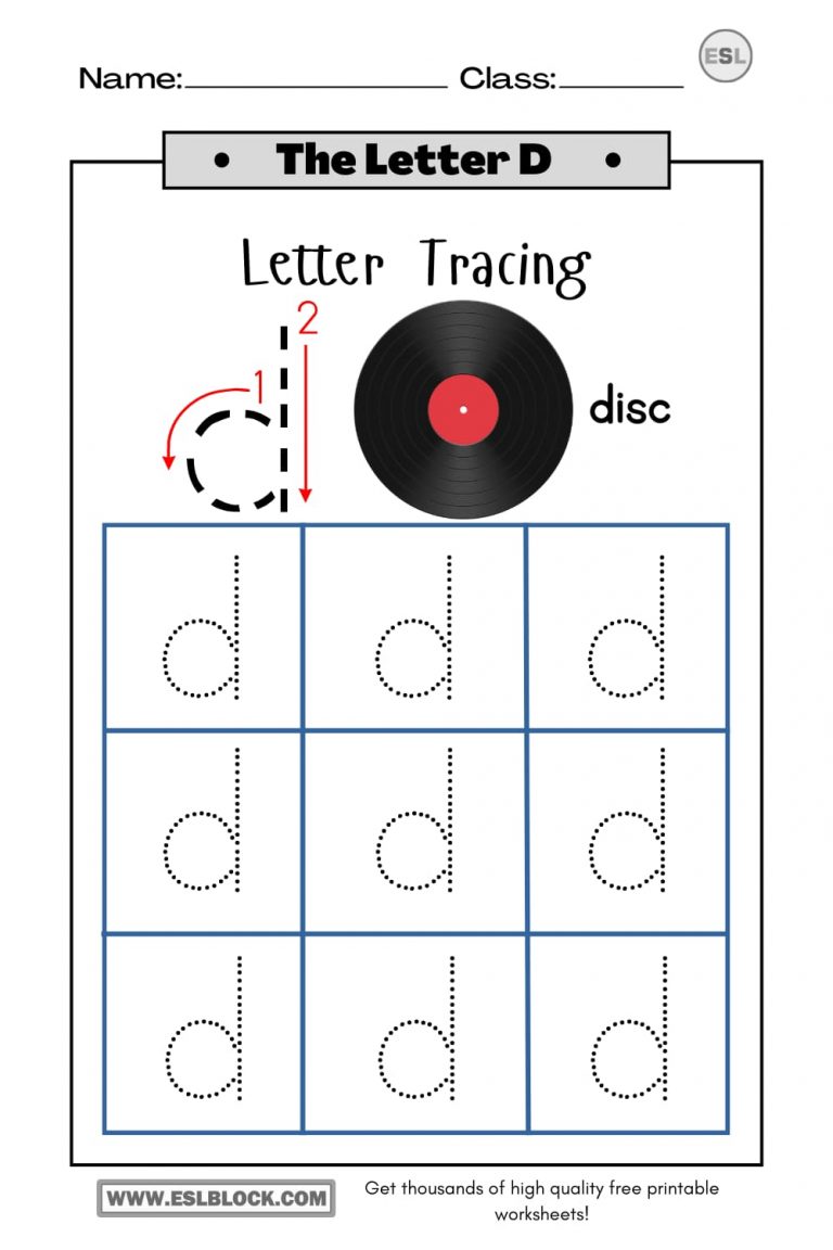 Tracing The Letter D Worksheets English As A Second Language