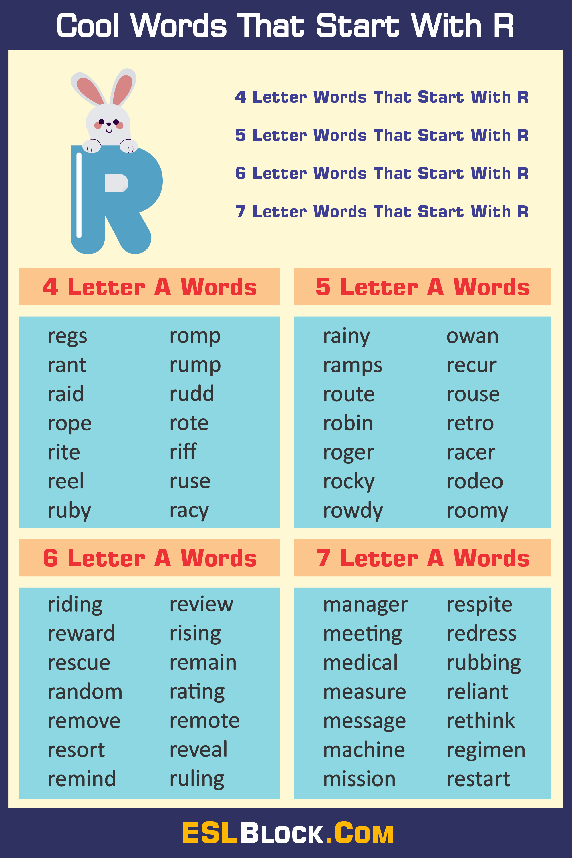 4 Letter Words, 4 Letter Words That Start With R, 5 Letter Words, 5 Letter Words That Start With R, 6 Letter Words, 6 Letter Words That Start With R, 7 Letter Words, 7 Letter Words That Start With R, Awesome Cool Words, Christmas Words That Start With R, Cool Words, Describing Words That Start With R, Descriptive Words That Start With R, English Words, Five Letter Words Starting with R, Good Words That Start With R, Nice Words That Start With R, Positive Words That Start With R, R Words, Unique Words, Word Dictionary, Words That Start With R, Words That Start With R to Describe Someone