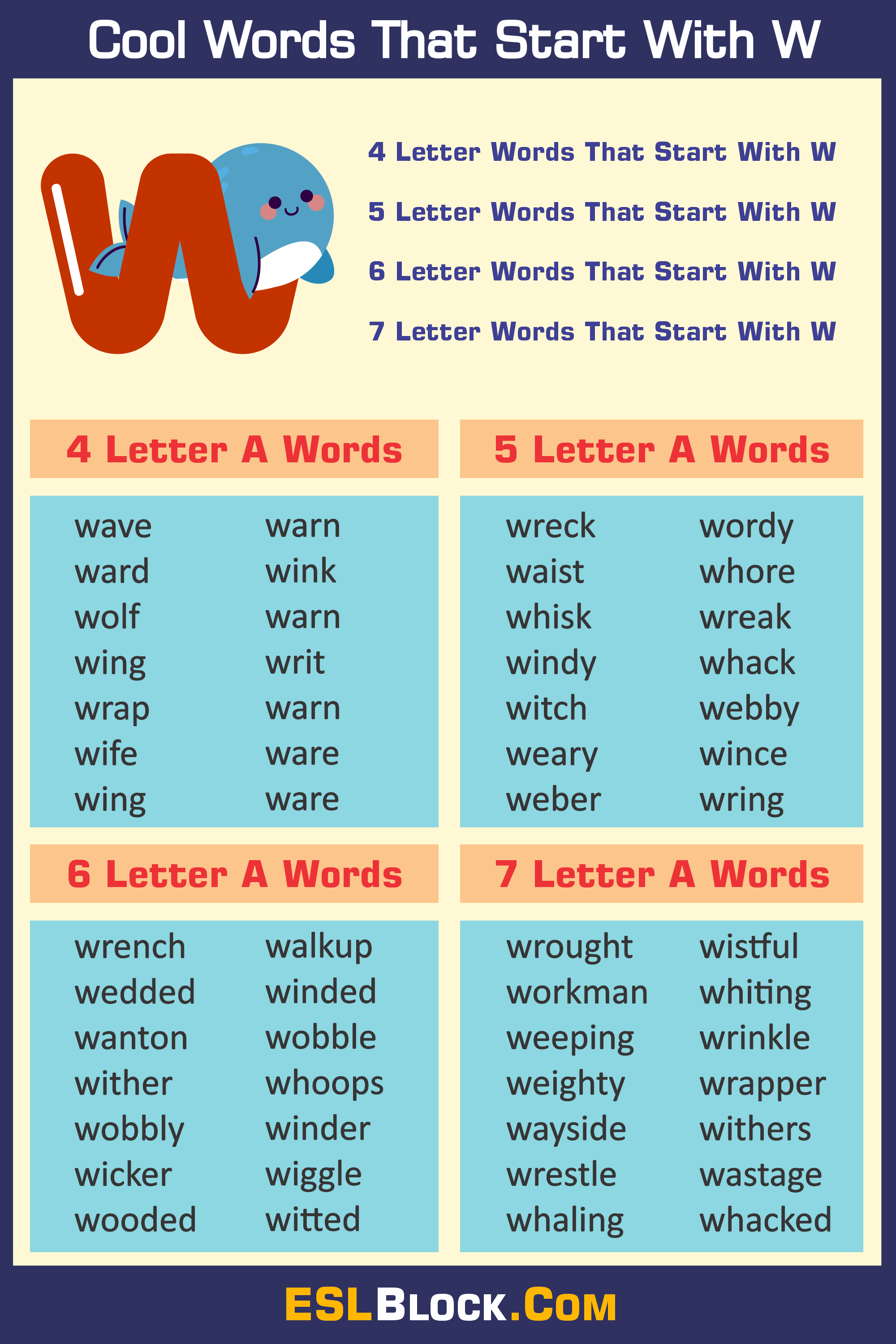 4 Letter Words, 4 Letter Words That Start With W, 5 Letter Words, 5 Letter Words That Start With W, 6 Letter Words, 6 Letter Words That Start With W, 7 Letter Words, 7 Letter Words That Start With W, Awesome Cool Words, Christmas Words That Start With W, Cool Words, Describing Words That Start With W, Descriptive Words That Start With W, English Words, Five Letter Words Starting with W, Good Words That Start With W, Nice Words That Start With W, Positive Words That Start With W, Unique Words, W Words, Word Dictionary, Words That Start With W, Words That Start With W to Describe Someone