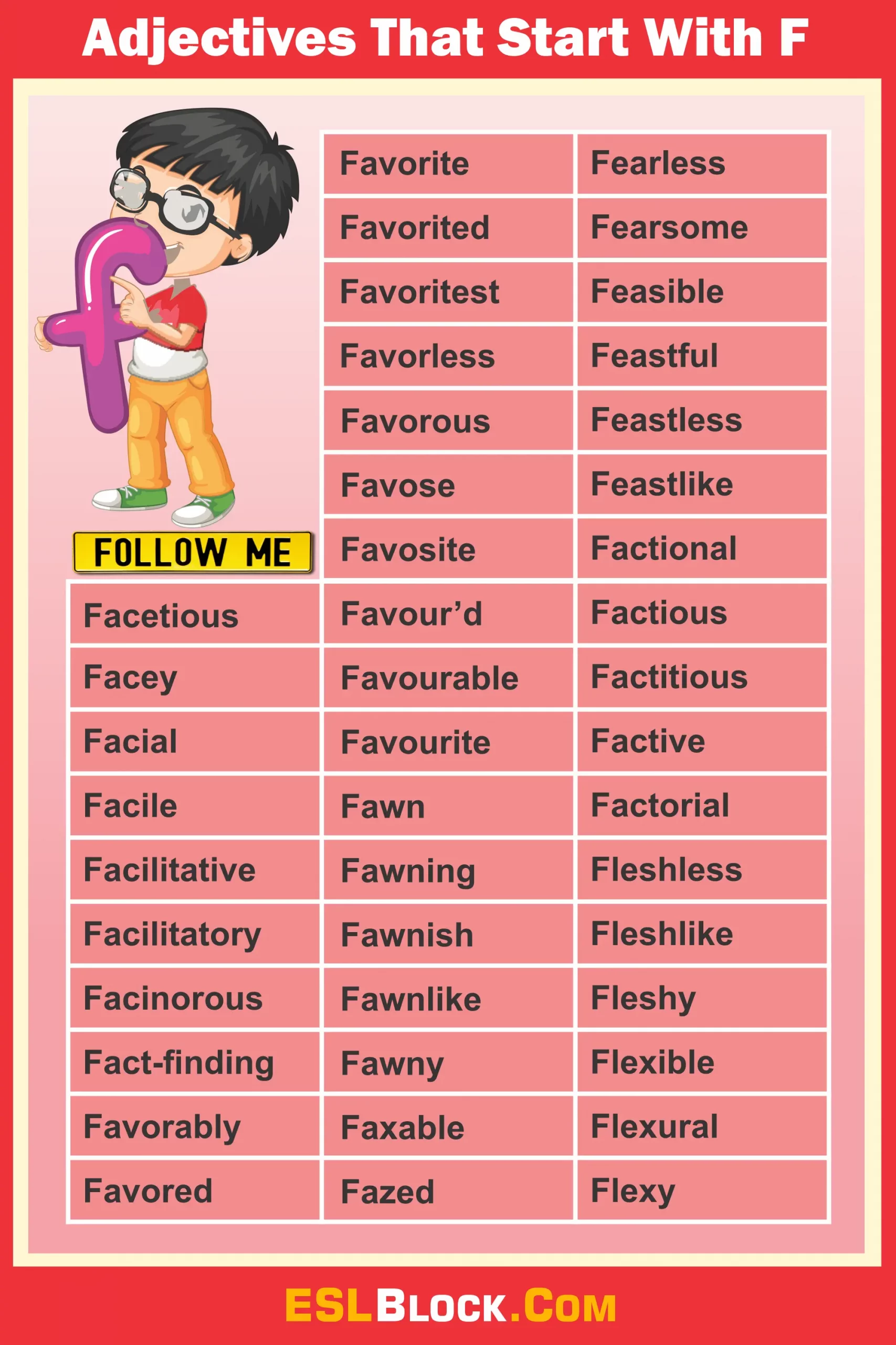 A-Z Adjectives, Adjective Words, Adjectives, F Words, Vocabulary, Words That Describe a Person, Adjectives that start with F