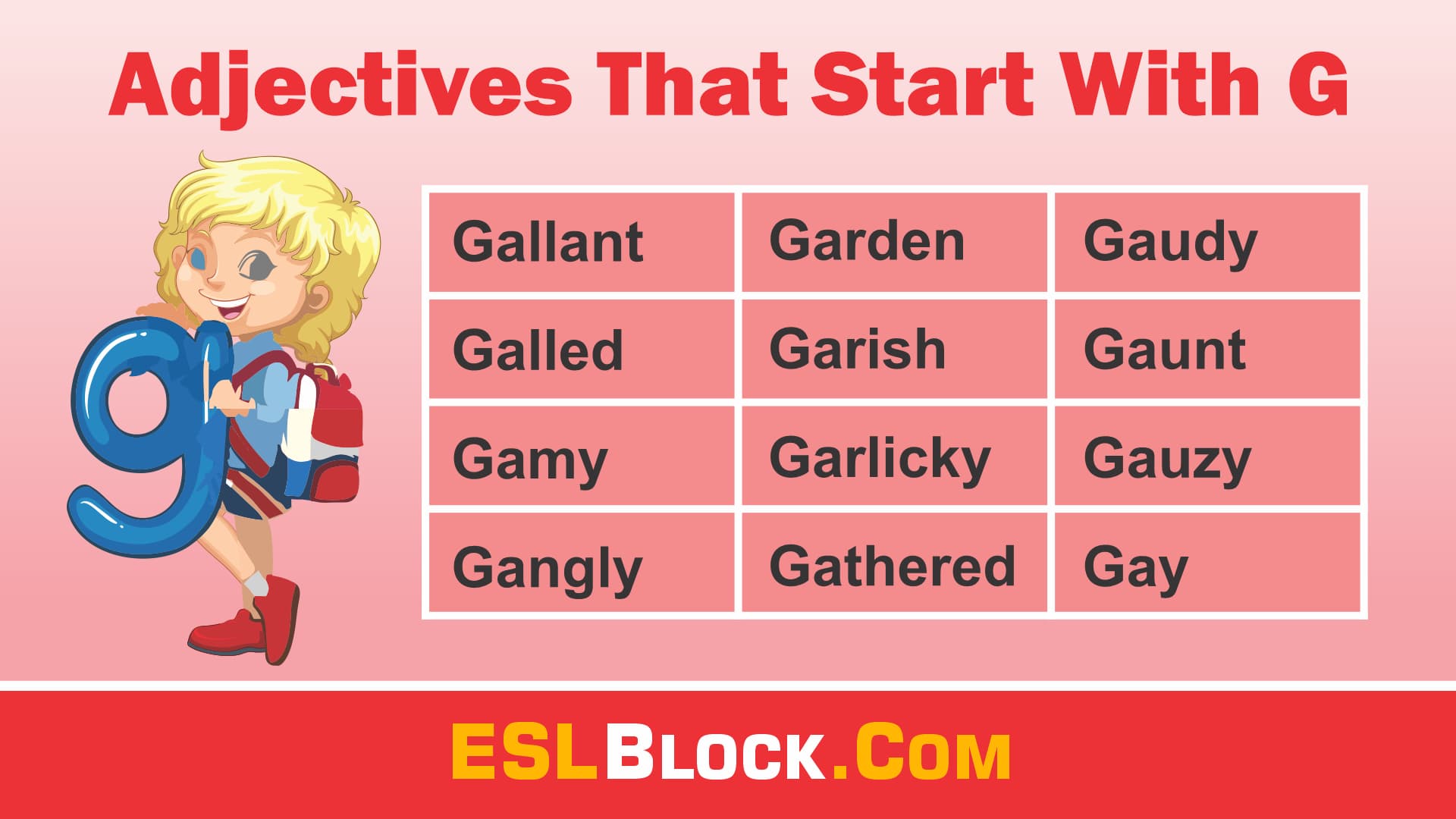 Adjectives that start with G, A-Z Adjectives, Adjective Words, Adjectives, G Words, Vocabulary, Words That Describe a Person