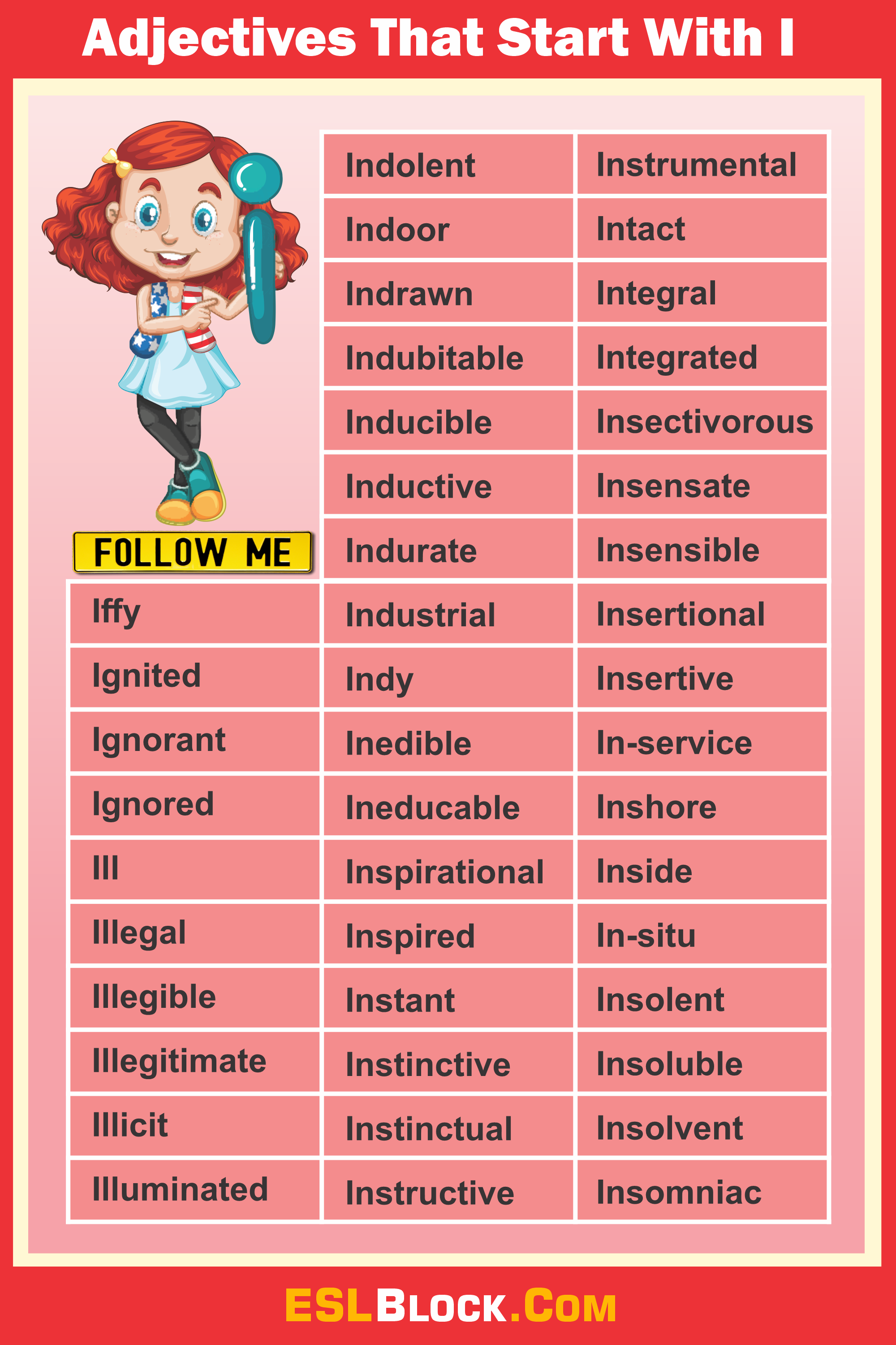 A-Z Adjectives, Adjective Words, Adjectives, I Words, Vocabulary, Words That Describe a Person, Adjectives that start with I