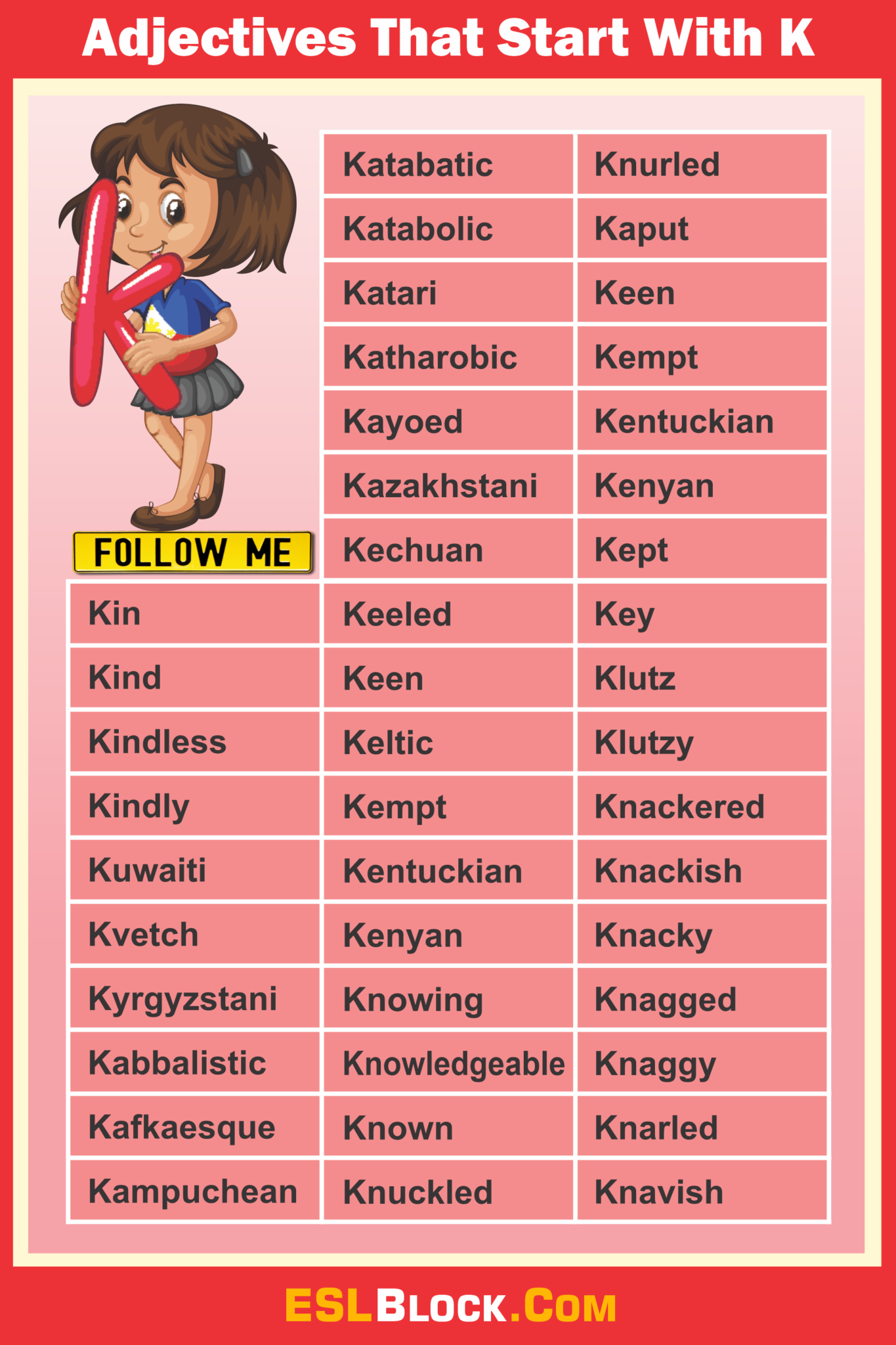 Adjectives That Start With K English as a Second Language