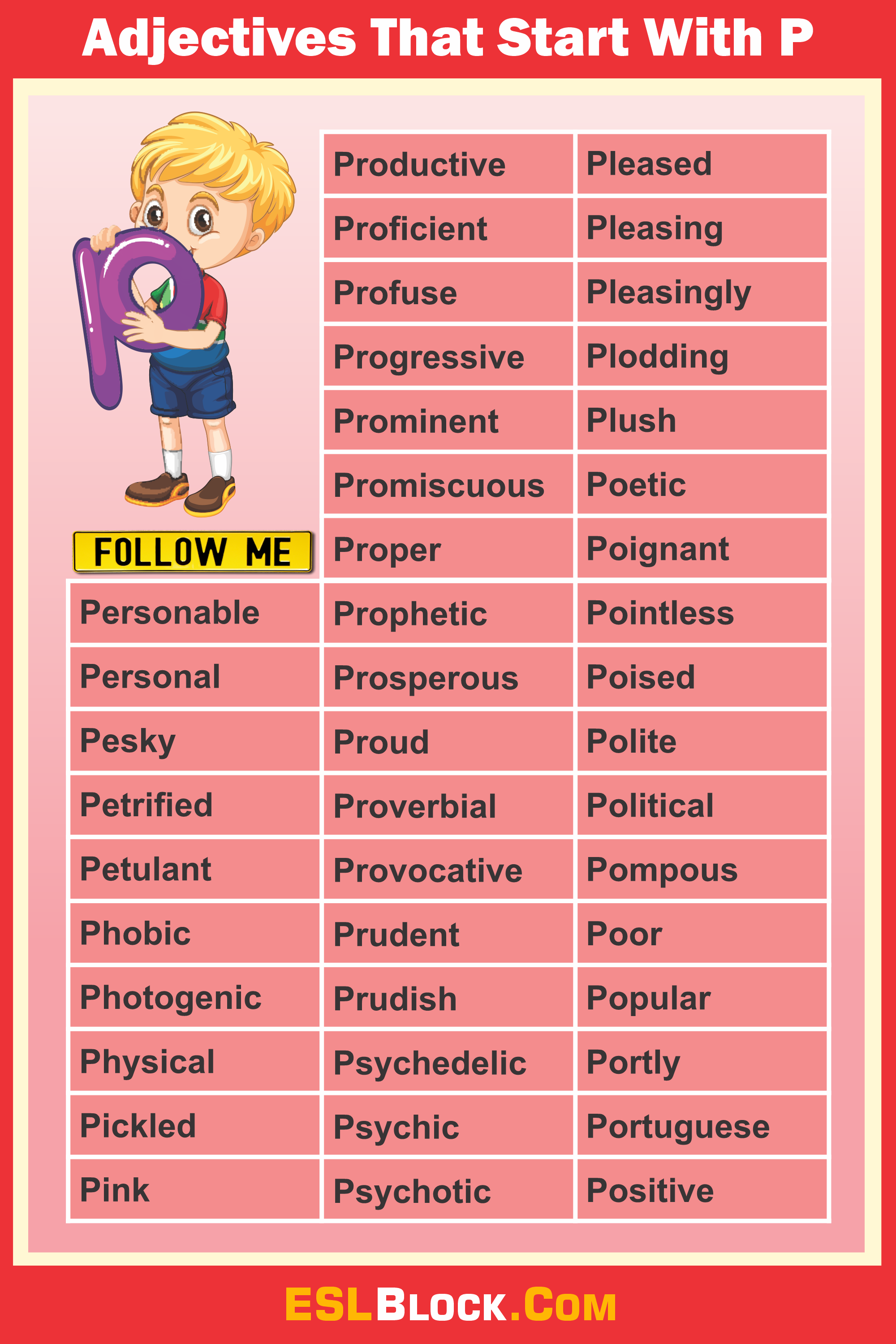A-Z Adjectives, Adjective Words, Adjectives, P Words, Vocabulary, Words That Describe a Person, Adjectives that start with P, Descriptive words that start with P