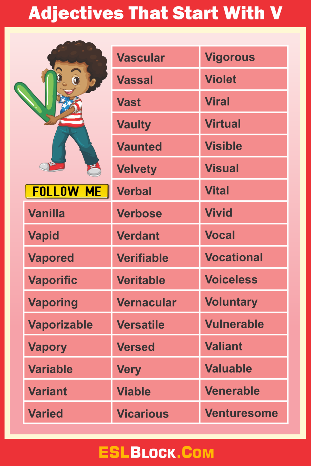 Adjectives That Start With V - English as a Second Language