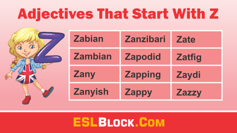 A-Z Adjectives, Adjective Words, Adjectives, Vocabulary, Words That Describe a Person, Z Words, Adjectives that start with Z