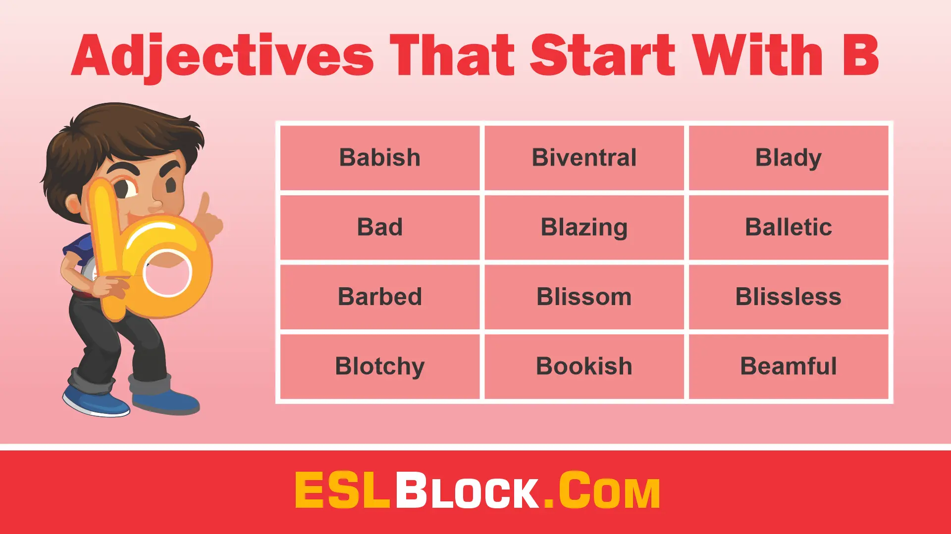 Adjectives that start with B, A-Z Adjectives, Adjective Words, Adjectives, B Words, Vocabulary, Words That Describe a Person
