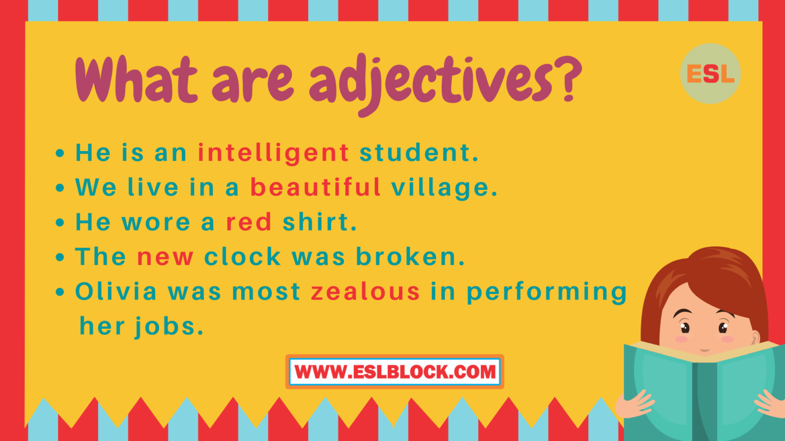 What are Adjectives? Definition, Types, Usage with Examples English as a Second Language