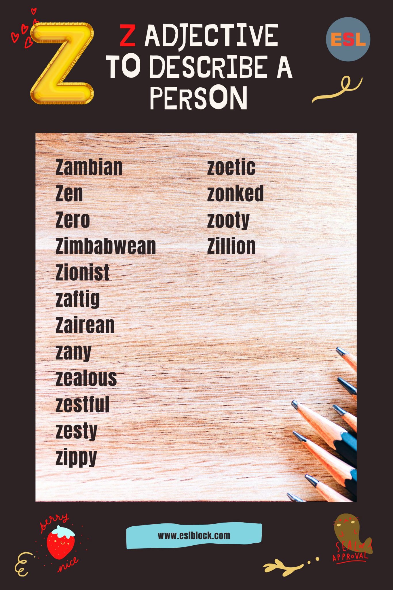 Z Adjectives To Describe A Person English As A Second Language