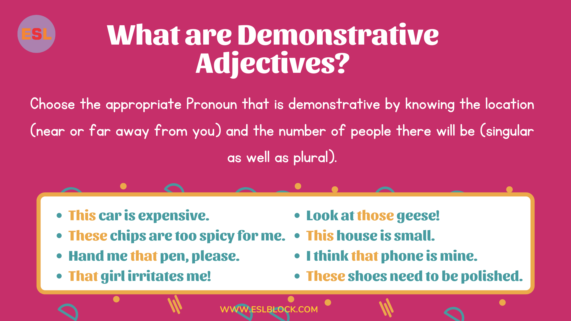 What Are Demonstrative Adjectives English As A Second Language