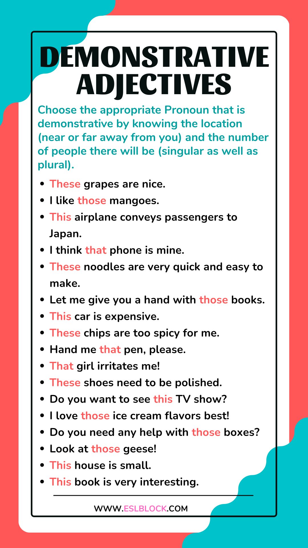 Adjective Words, Adjectives, Demonstrative Adjectives, What are Demonstrative Adjectives