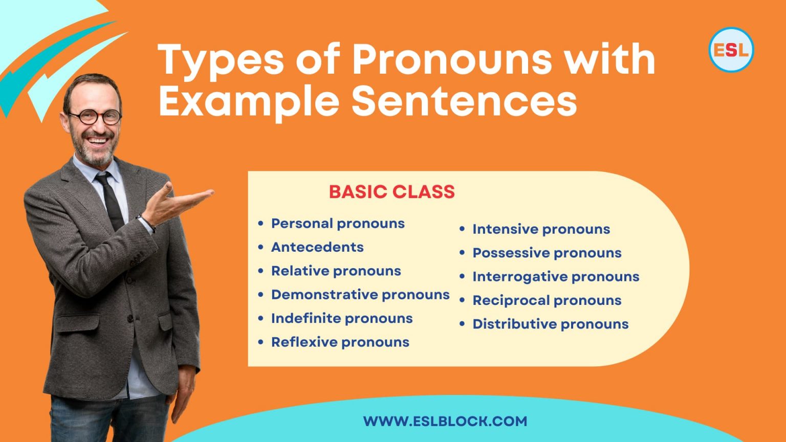 Types Of Pronouns With Example Sentences English As A Second Language