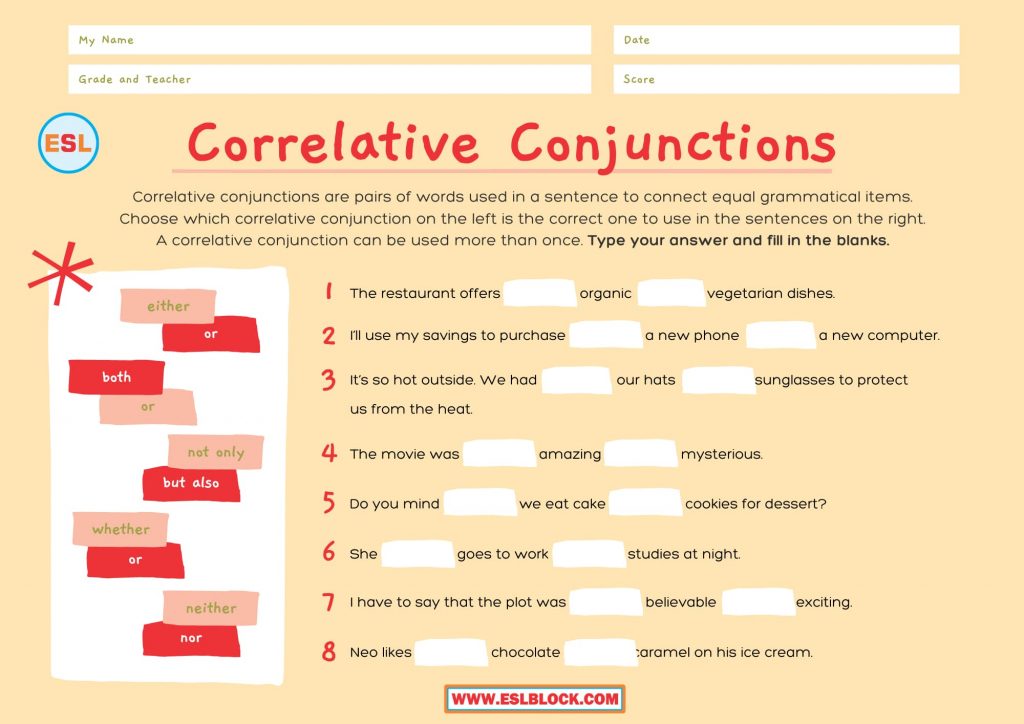 What Is A Correlative Conjunction Examples Rules Exercise English 