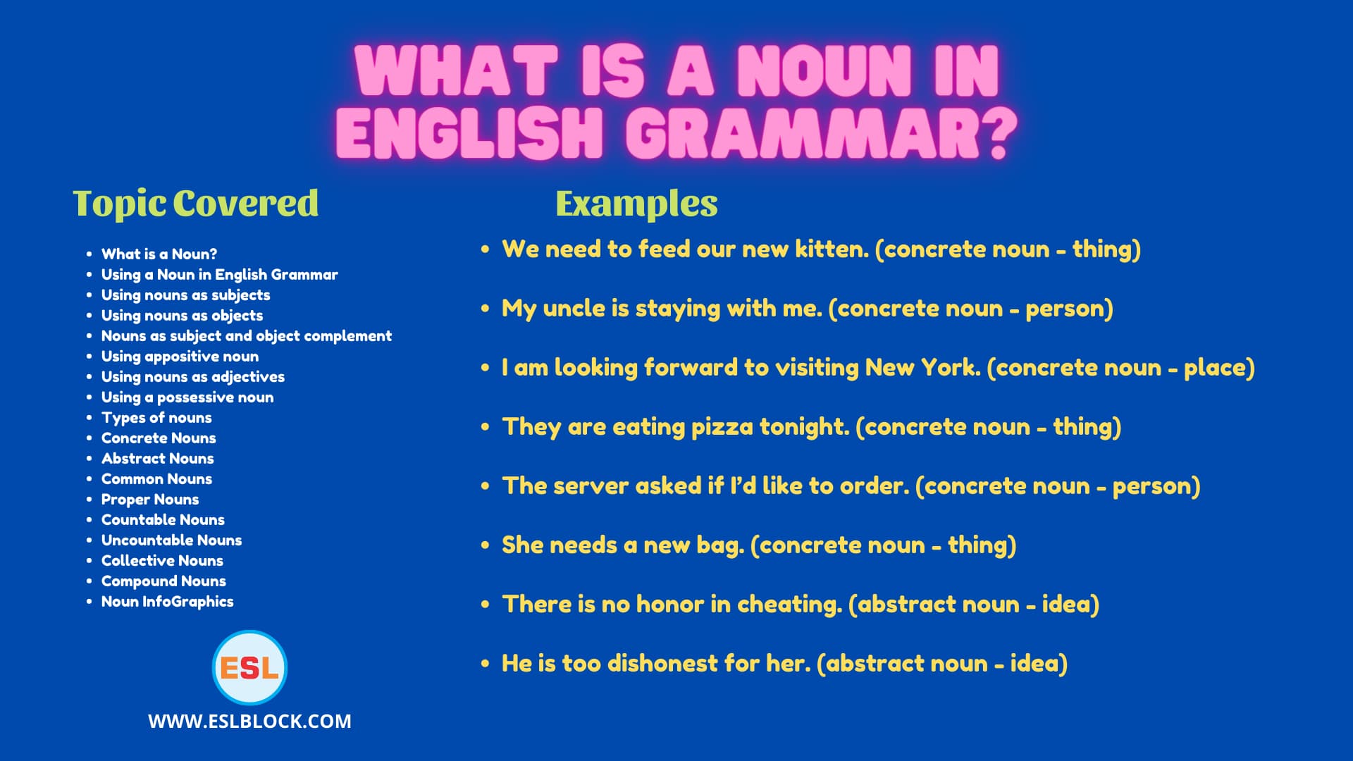 What Is A Noun In English Grammar English As A Second Language