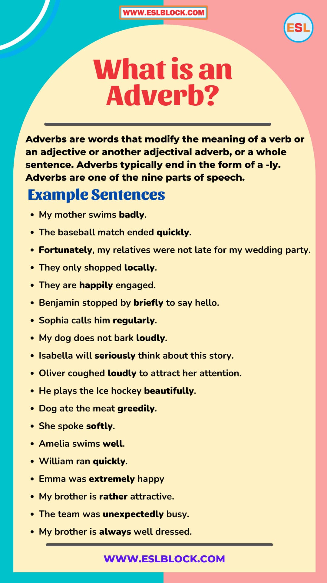 A Super Simple Guide to Adverbs, Adverb Definition, Adverb Examples, Adverb of Certainty, Adverb of Degree, Adverb of Manner, Adverb of Place, Adverb of Time, Adverb Rules, Adverbs of Attitude, Adverbs of Judgement, Adverbs Used in Sentences, Adverbs with Examples, Adverbs with Verbs, Conjunctive Adverb, English Grammar, How to Use Adverbs, Parts of Speech, Parts of Speech in English Grammar, The Importance of Adverbs, Types of Adverbs, What is an Adverb