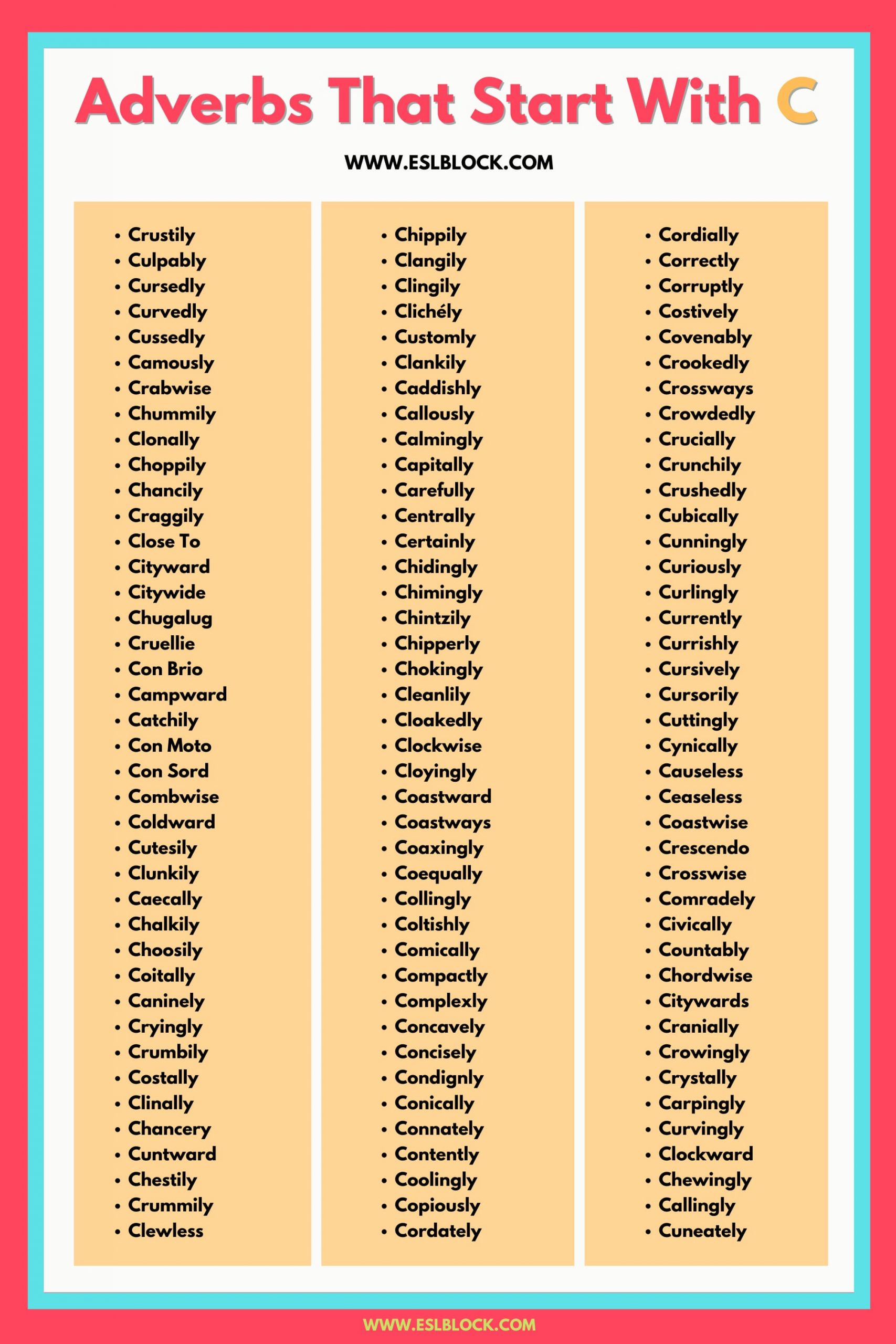 100 Example Sentences Using Adverbs, 4 Letter Adverbs That Start with C, 4 Letter Words, 5 Letter Adverbs That Start with C, 5 Letter Words, 6 Letter Adverbs That Start with C, 6 Letter Words, A to Z Adverbs, AA Adverbs, Adverb vocabulary words, Adverbs, Adverbs That Start with C, Adverbs with Example Sentences, All Adverbs, Types of Adverbs, Types of Adverbs with Example Sentences, Vocabulary, What are Adverbs, What are the types of Adverbs, Words That with C