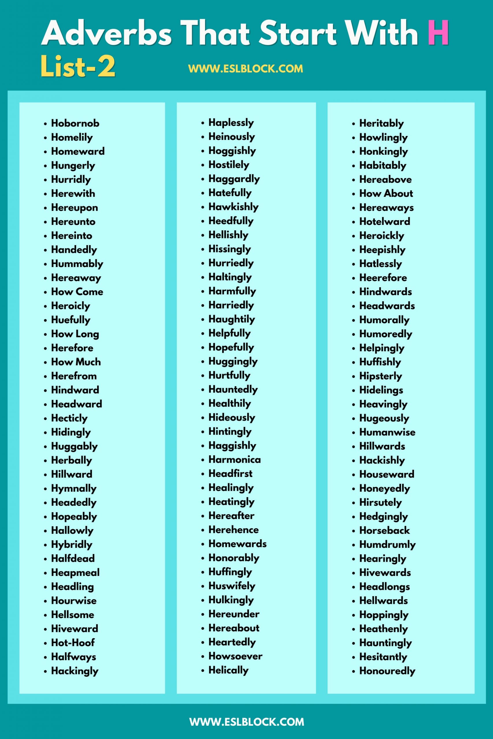 100 Example Sentences Using Adverbs, 4 Letter Adverbs That Start with H, 4 Letter Words, 5 Letter Adverbs That Start with H, 5 Letter Words, 6 Letter Adverbs That Start with H, 6 Letter Words, A to Z Adverbs, AA Adverbs, Adverb vocabulary words, Adverbs, Adverbs That Start with H, Adverbs with Example Sentences, All Adverbs, Types of Adverbs, Types of Adverbs with Example Sentences, Vocabulary, What are Adverbs, What are the types of Adverbs, Words That with H