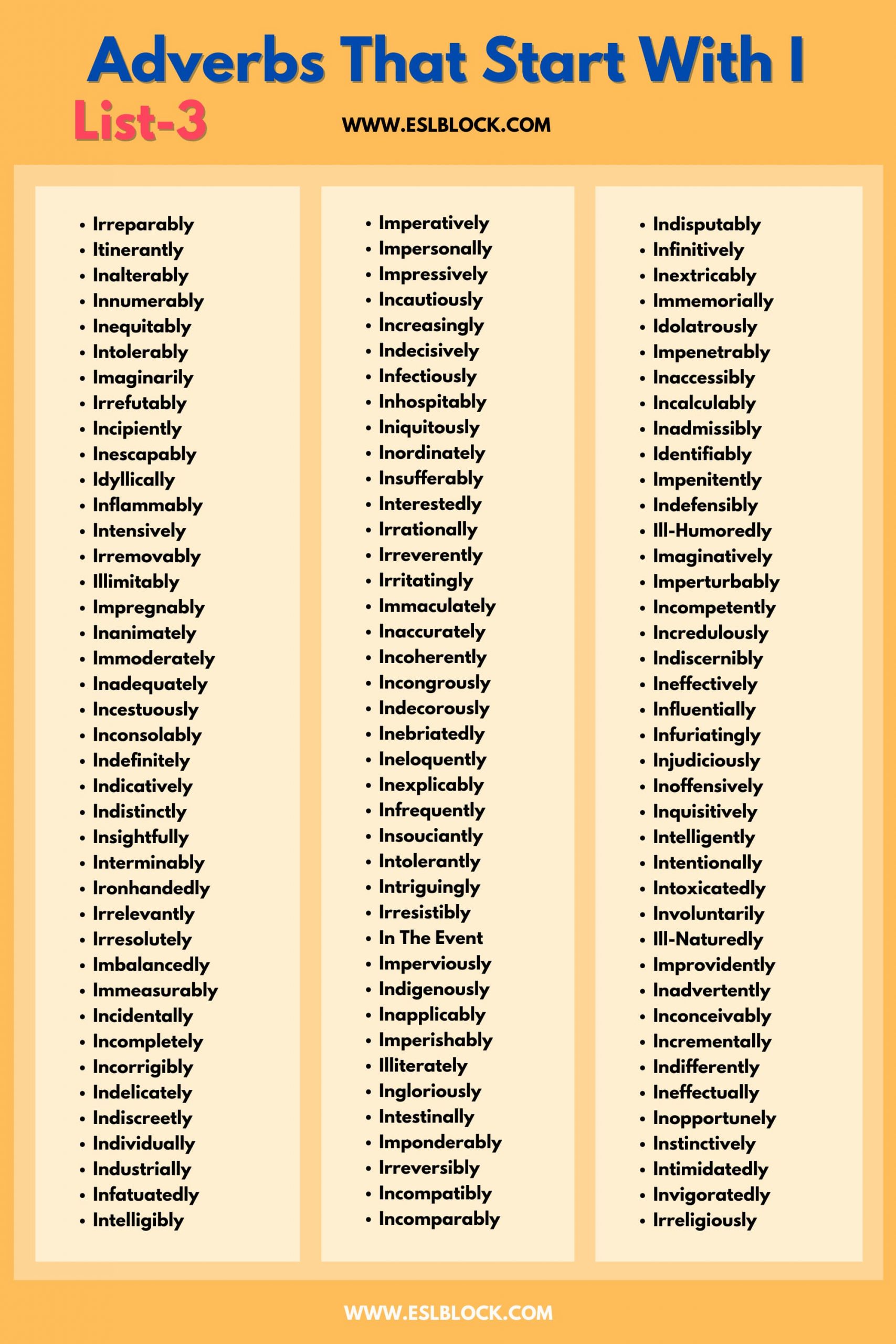 100 Example Sentences Using Adverbs, 4 Letter Adverbs That Start with I, 4 Letter Words, 5 Letter Adverbs That Start with I, 5 Letter Words, 6 Letter Adverbs That Start with I, 6 Letter Words, A to Z Adverbs, AA Adverbs, Adverb vocabulary words, Adverbs, Adverbs That Start with I, Adverbs with Example Sentences, All Adverbs, Types of Adverbs, Types of Adverbs with Example Sentences, Vocabulary, What are Adverbs, What are the types of Adverbs, Words That with I