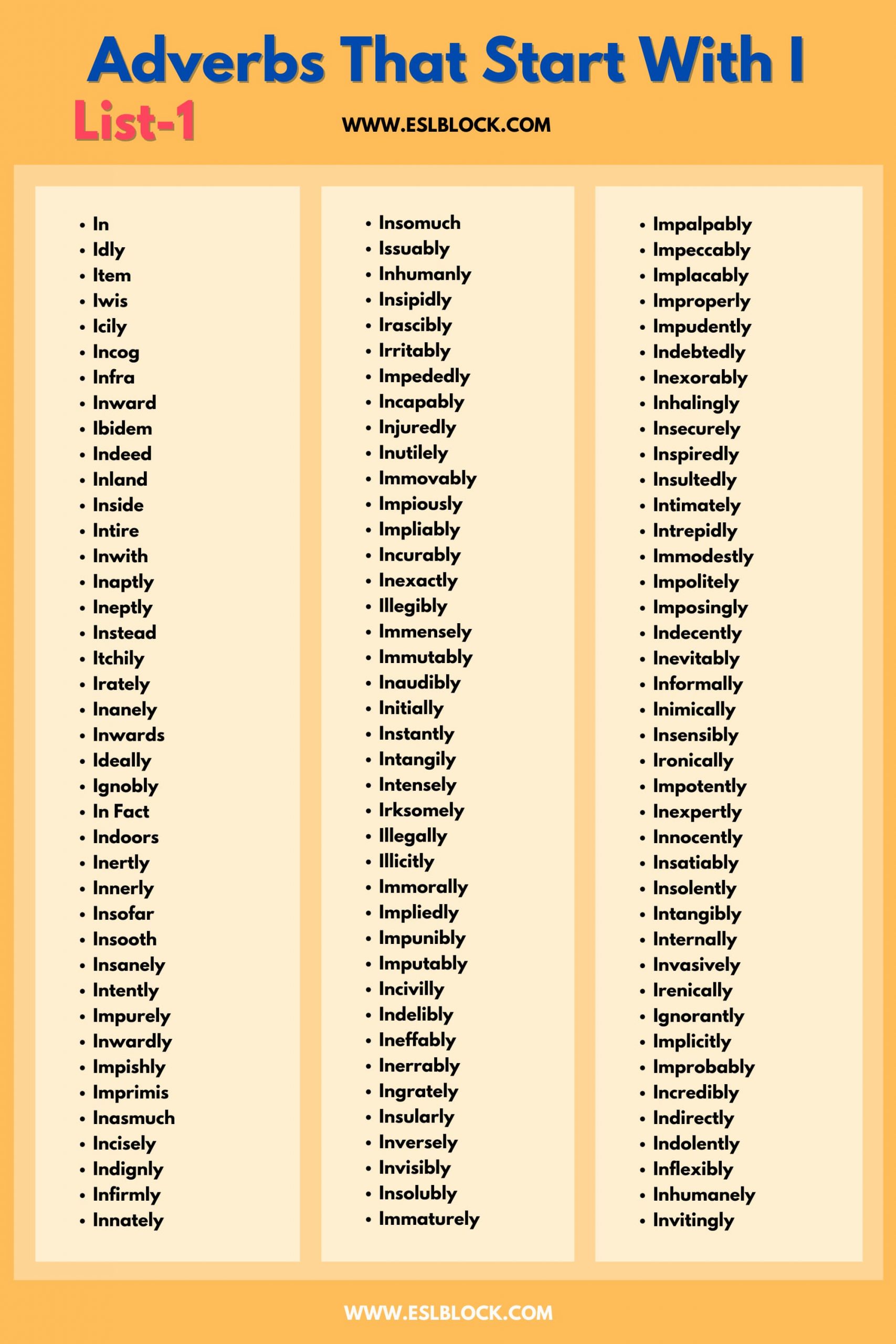 100 Example Sentences Using Adverbs, 4 Letter Adverbs That Start with I, 4 Letter Words, 5 Letter Adverbs That Start with I, 5 Letter Words, 6 Letter Adverbs That Start with I, 6 Letter Words, A to Z Adverbs, AA Adverbs, Adverb vocabulary words, Adverbs, Adverbs That Start with I, Adverbs with Example Sentences, All Adverbs, Types of Adverbs, Types of Adverbs with Example Sentences, Vocabulary, What are Adverbs, What are the types of Adverbs, Words That with I