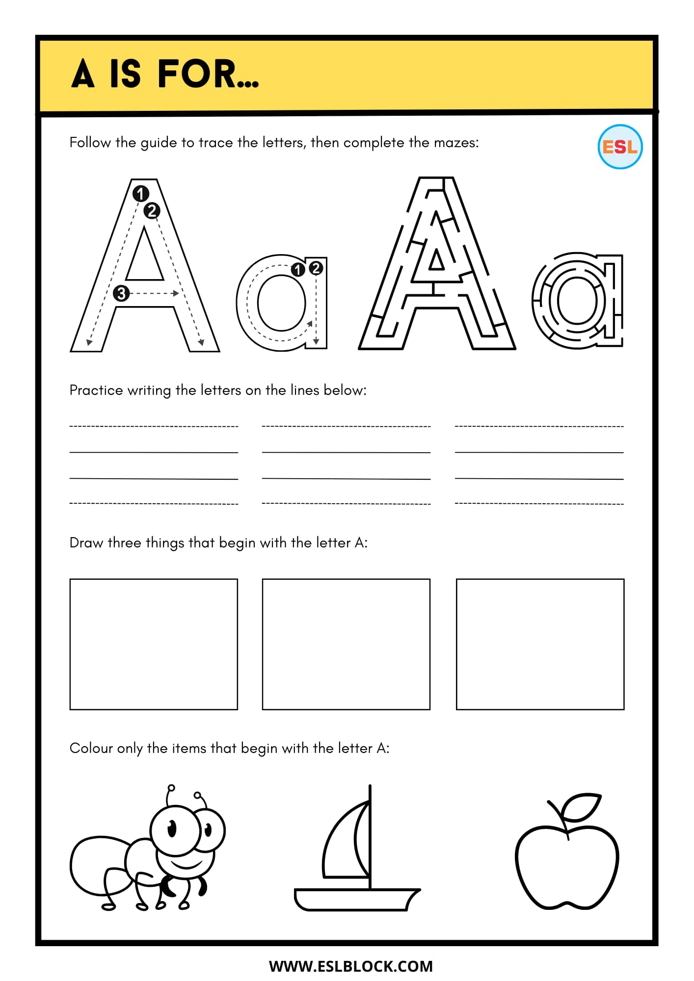 Free Worksheets, Kindergarten Worksheets, Preschool Worksheets, Tracing the Letter A, Tracing the Letter A Worksheets, Tracing Worksheets, Worksheets