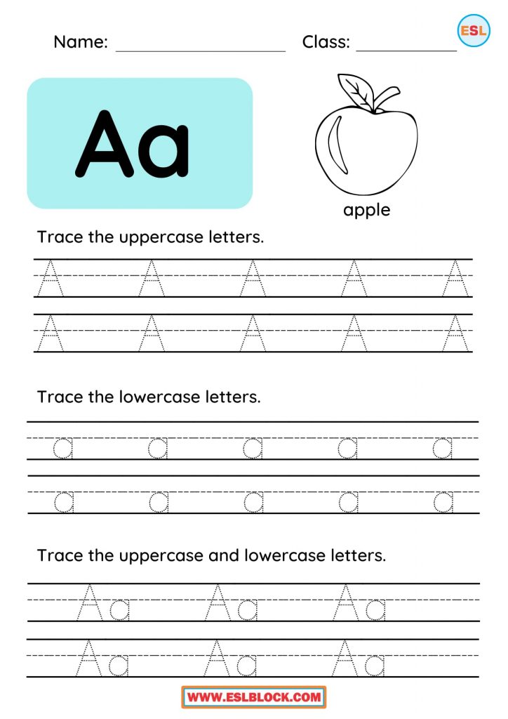 Tracing the Letter A Worksheets - English as a Second Language