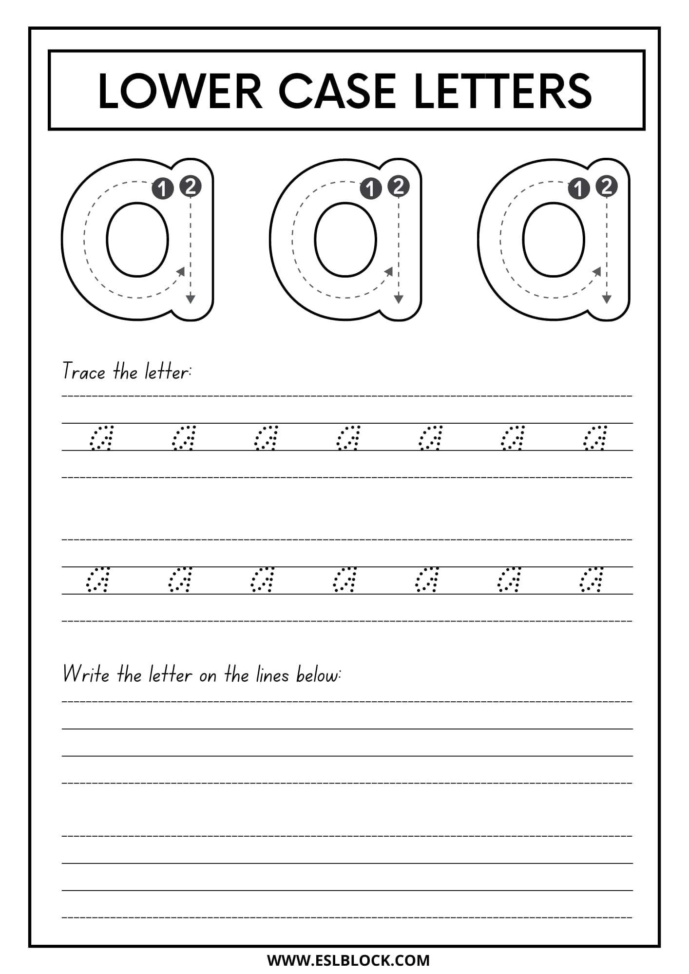 Free Worksheets, Kindergarten Worksheets, Preschool Worksheets, Tracing the Letter A, Tracing the Letter A Worksheets, Tracing Worksheets, Worksheets