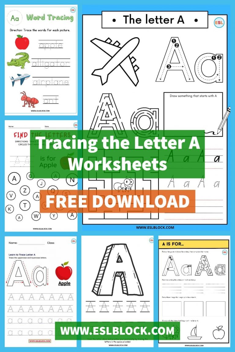 Tracing the Letter A Worksheets - English as a Second Language