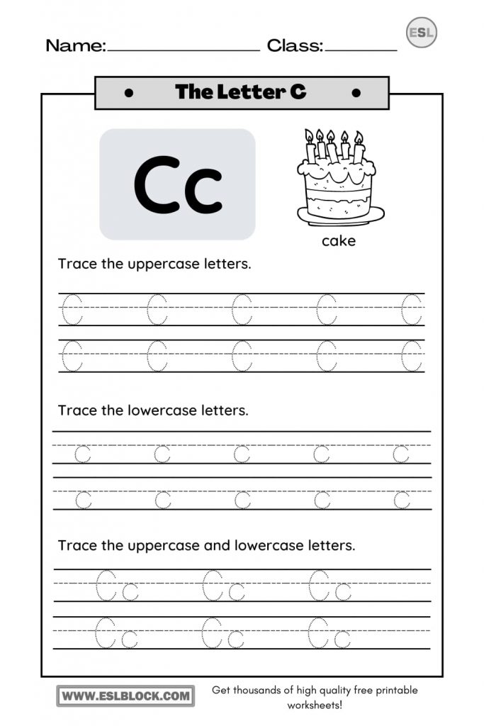 Tracing the letter c worksheets english as a second language