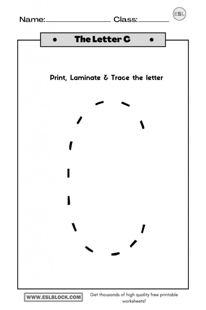 Tracing the letter c worksheets english as a second language