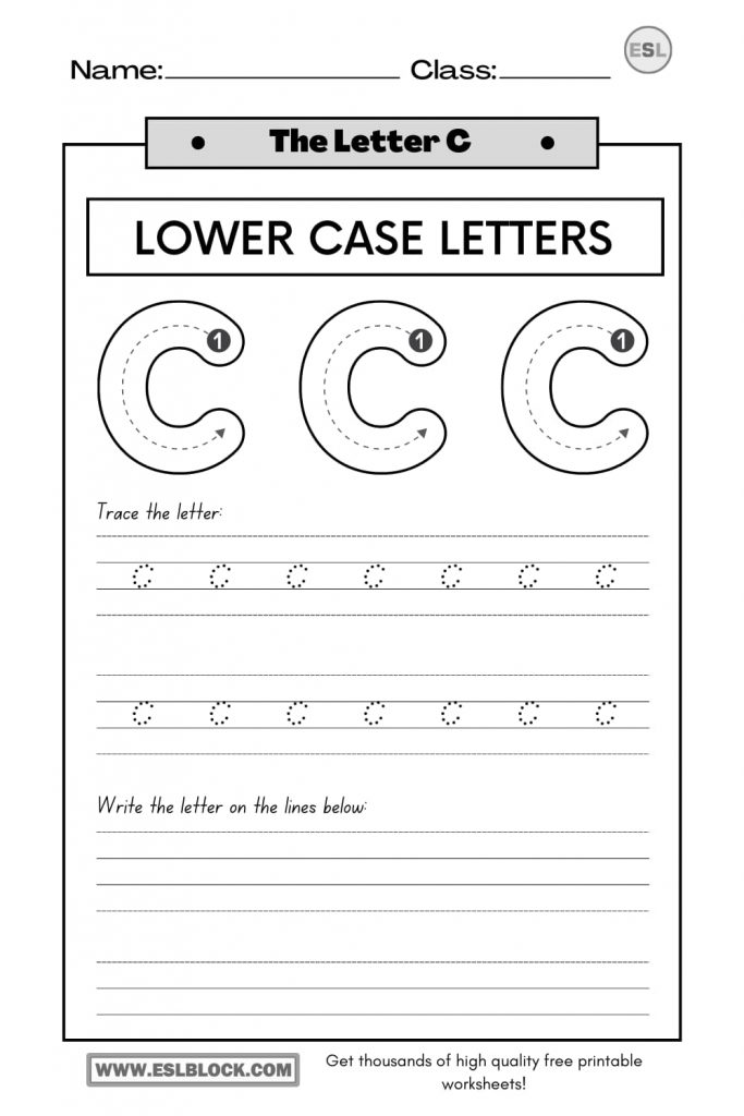 Tracing the letter c worksheets english as a second language