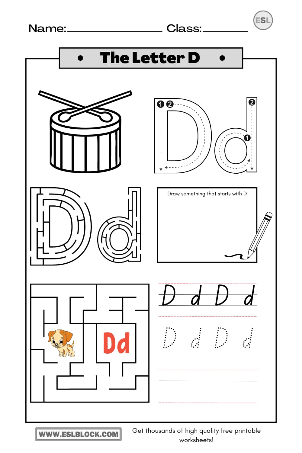 Alphabet D Printable Worksheets, Free Worksheets, Kindergarten Worksheets, Letter D Printable Worksheets, Preschool Worksheets, Tracing the Letter D, Tracing the letter D Printable, Tracing the Letter D Worksheets, Tracing Worksheets, Worksheets