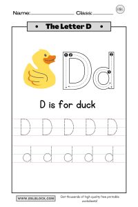 Tracing the Letter D Worksheets – English as a Second Language