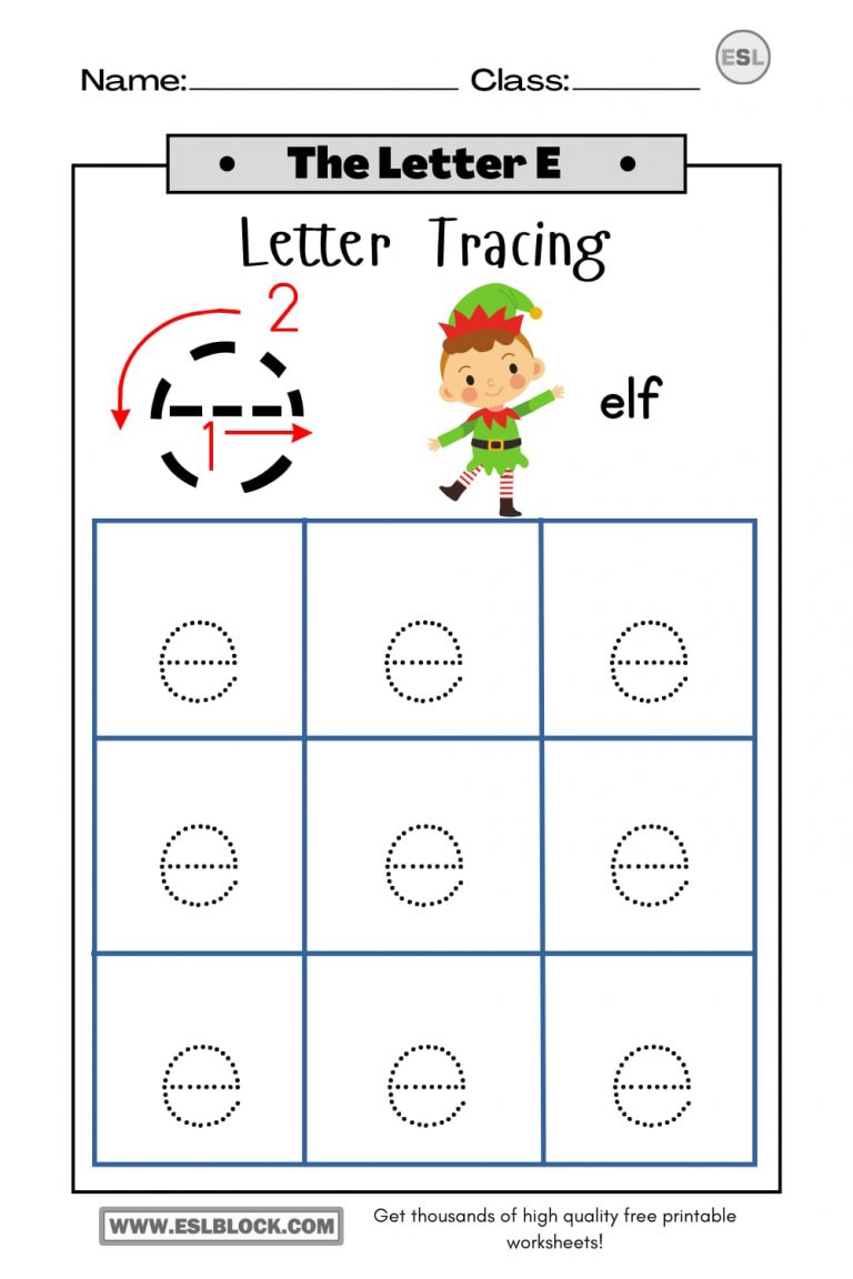 Tracing The Letter E Worksheets English As A Second Language