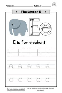 Tracing the Letter E Worksheets - English as a Second Language