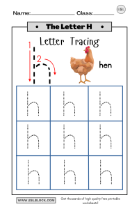 Tracing the Letter H Worksheets - English as a Second Language