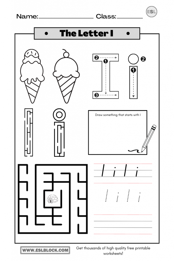 Tracing the Letter I Worksheets - English as a Second Language