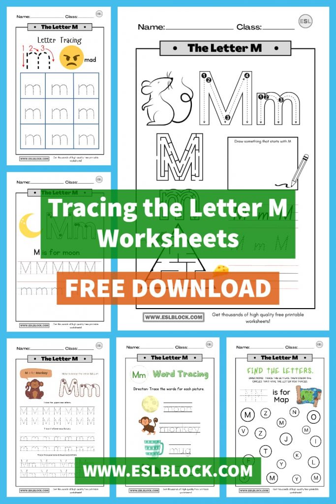 Tracing the Letter M Worksheets – English as a Second Language