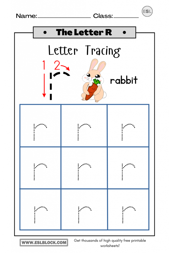 Tracing The Letter R Worksheets English As A Second Language