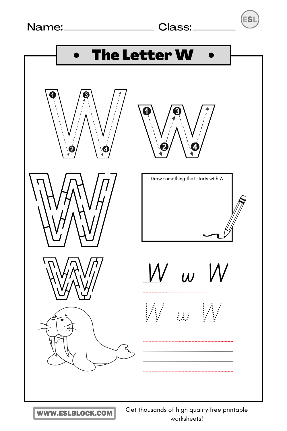 Alphabet W Printable Worksheets, Free Worksheets, Kindergarten Worksheets, Letter W Printable Worksheets, Preschool Worksheets, Tracing the Letter W, Tracing the letter W Printable, Tracing the Letter W Worksheets, Tracing Worksheets, Worksheets