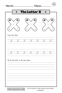 Tracing the Letter X Worksheets - English as a Second Language