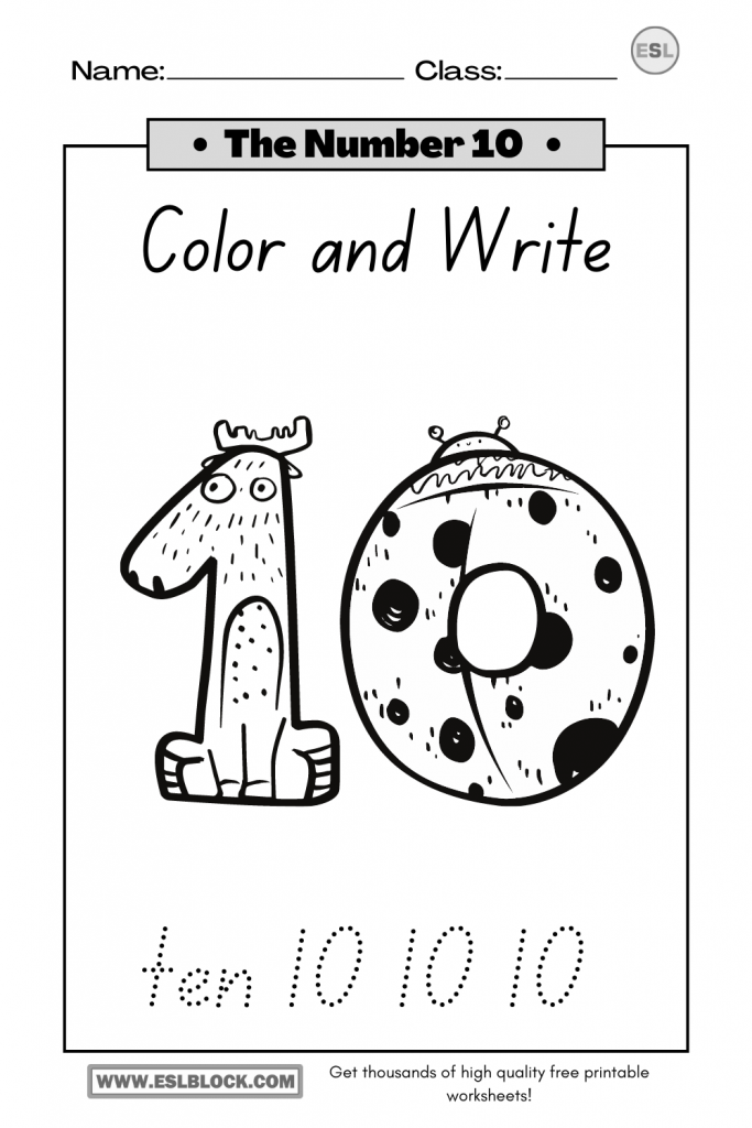 Tracing Number 10 Worksheets English as a Second Language