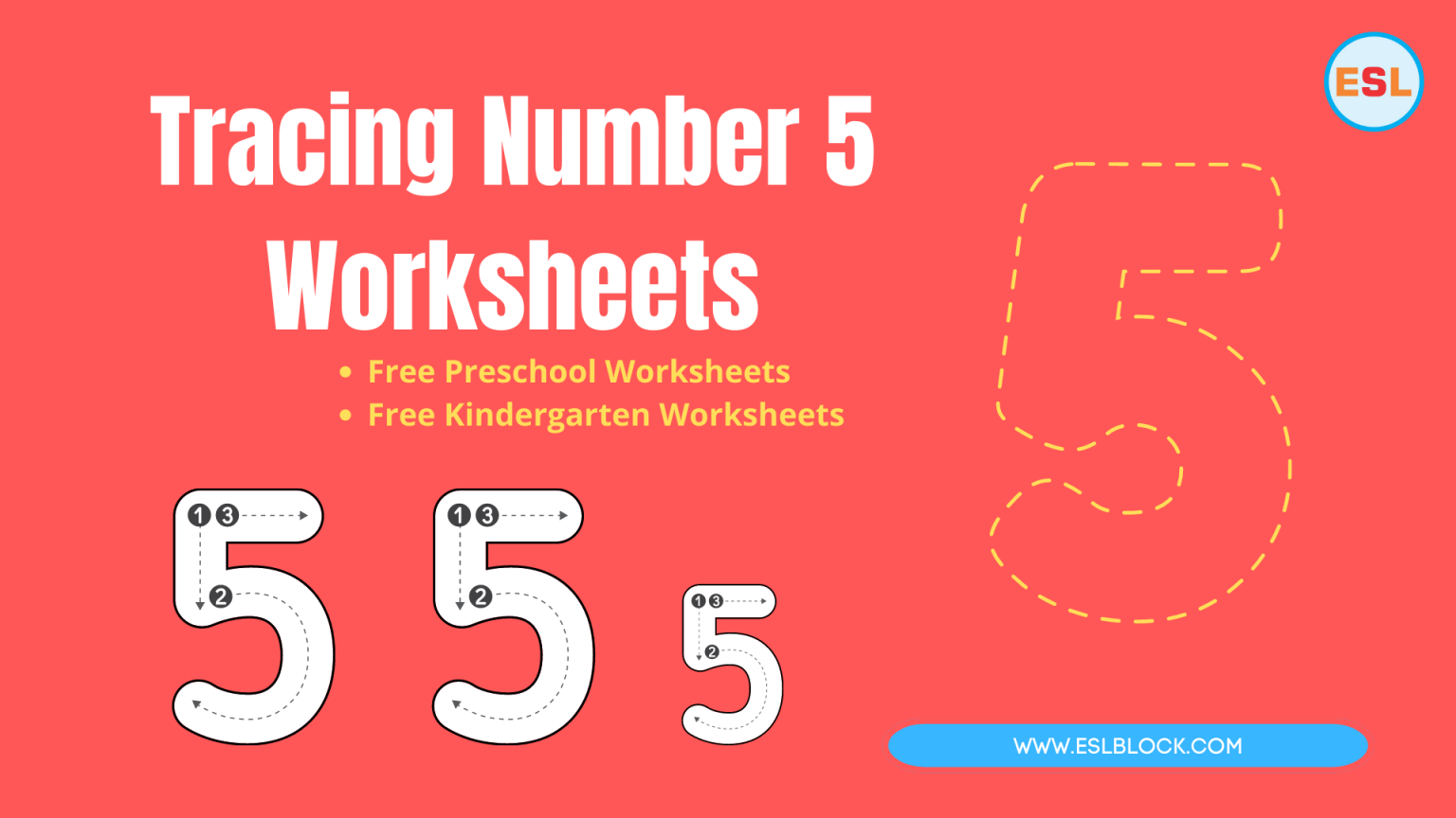 Tracing Number 5 Worksheets English As A Second Language
