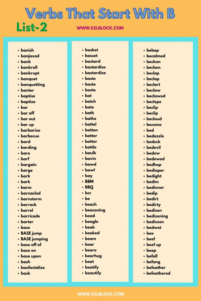 Verbs That Start With B - English As A Second Language