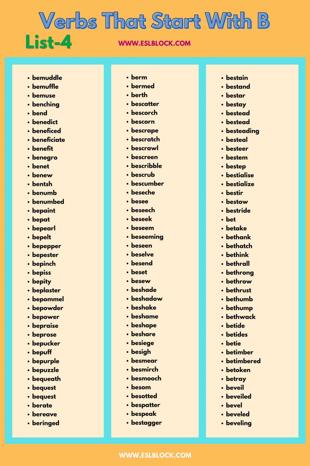 Verbs That Start With B - English as a Second Language