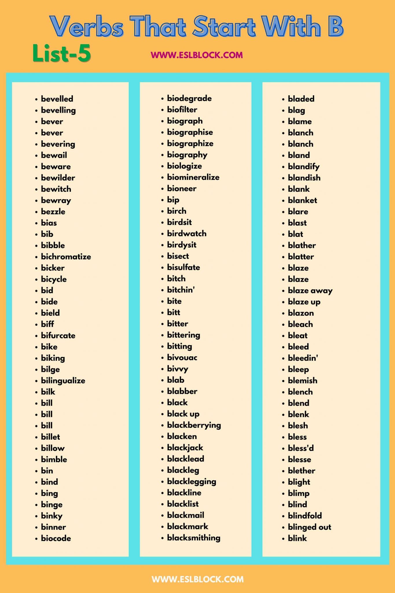 Verbs That Start With B - English As A Second Language