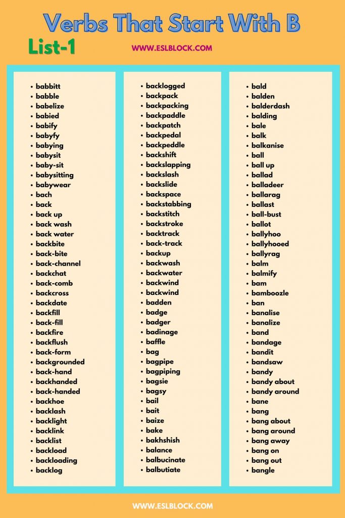 Verbs That Start With B - English As A Second Language