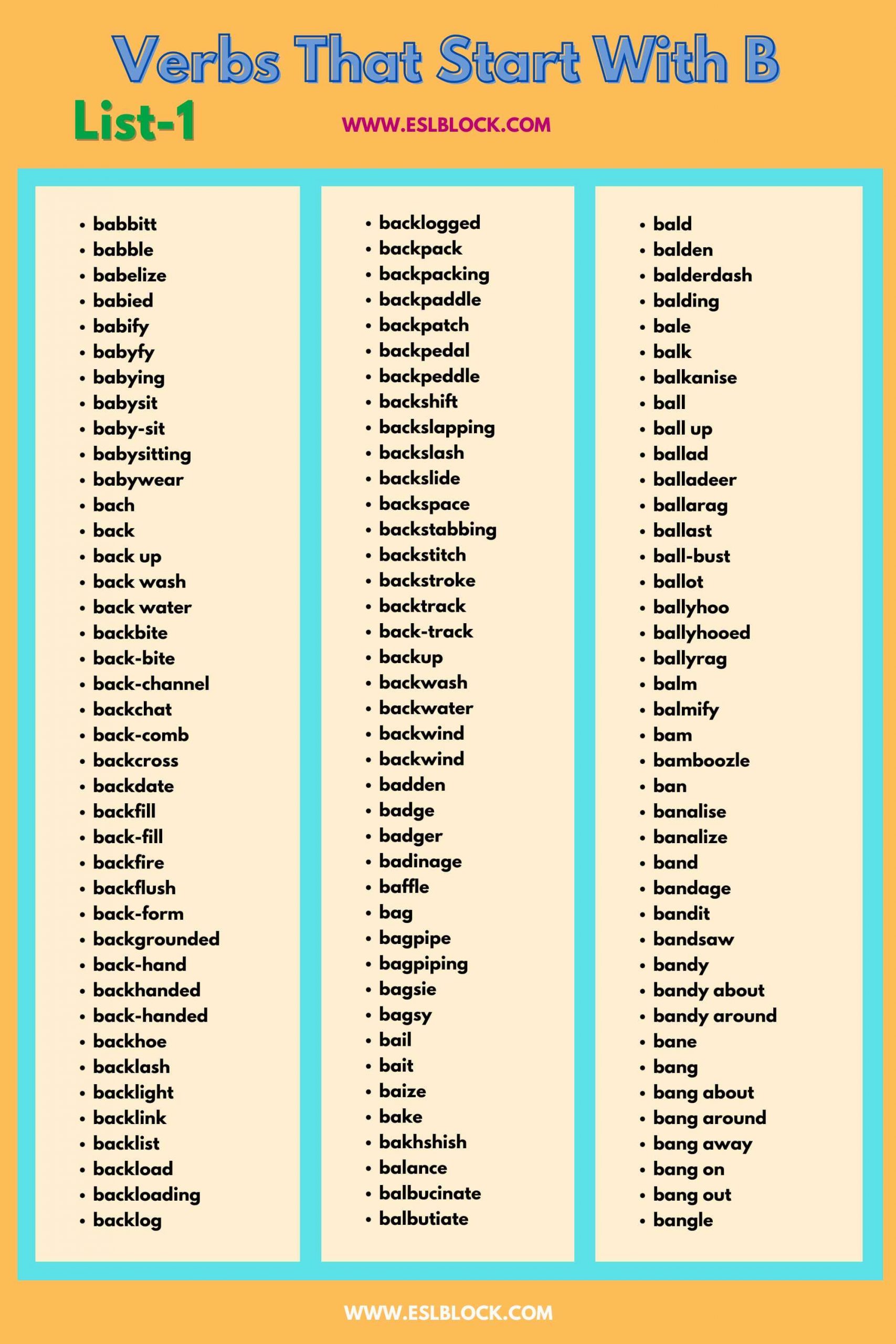 4 Letter Verbs, 5 Letter Verbs Starting With B, Action Words, Action Words That Start With B, B Action Words, B Verbs, B Verbs in English, English, English Grammar, English Vocabulary, English Words, List of Verbs That Start With B, Verbs List, Verbs That Start With B, Vocabulary, Words That Start With B