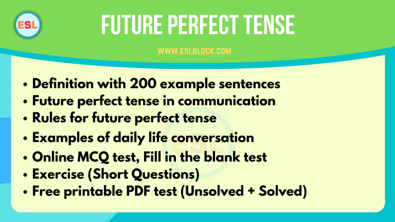 English Grammar, English Tenses, Future Perfect Tense, Useful Tenses Charts, Verb Tenses