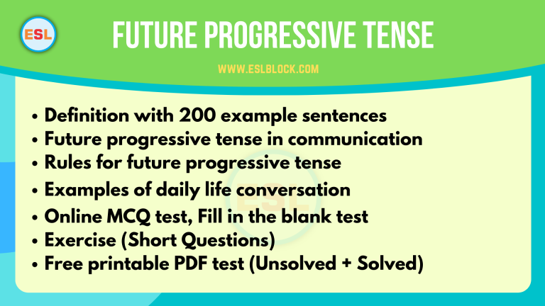 English Grammar, English Tenses, Future Progressive Tense, Useful Tenses Charts, Verb Tenses
