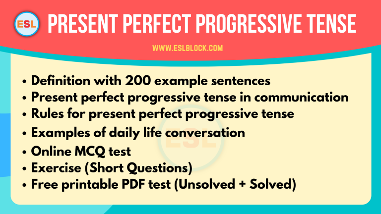 English Grammar, English Tenses, Present Perfect Progressive Tense, Useful Tenses Charts, Verb Tenses